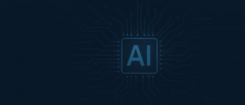 Digital illustration of an AI chip with glowing network lines on a dark blue background, symbolising AI connectivity.