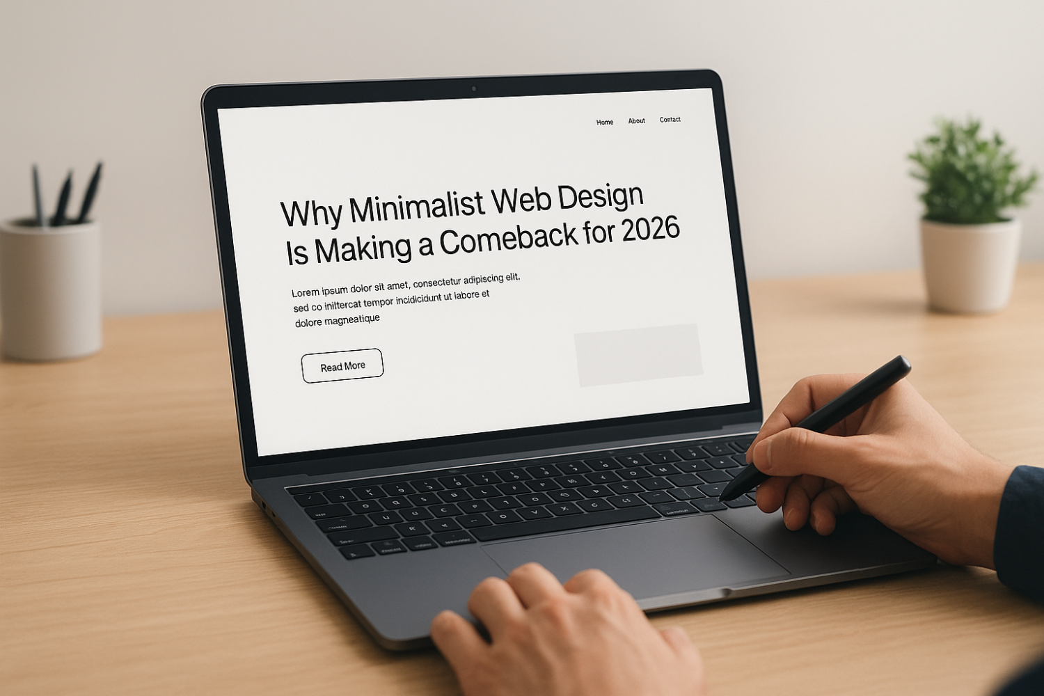 Person using a laptop looking at a minimalist website