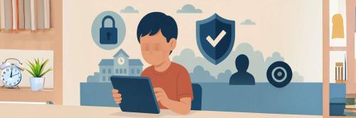 cartoon image of a child on a tablet with their face blurred